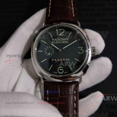 Perfect Replica Panerai Radiomir Black Seal PAM 00183 Black Dial Dark Brown Leather Strap 45mm Watch